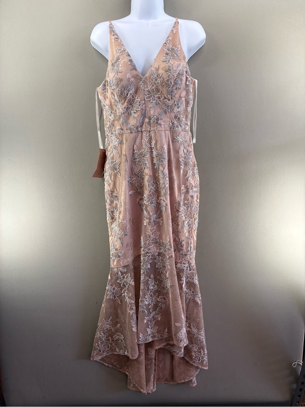 BHLDN Anthropologie Sequined Formal Dress Hi-Lo Sleeveless Lace Mauve Floral 6